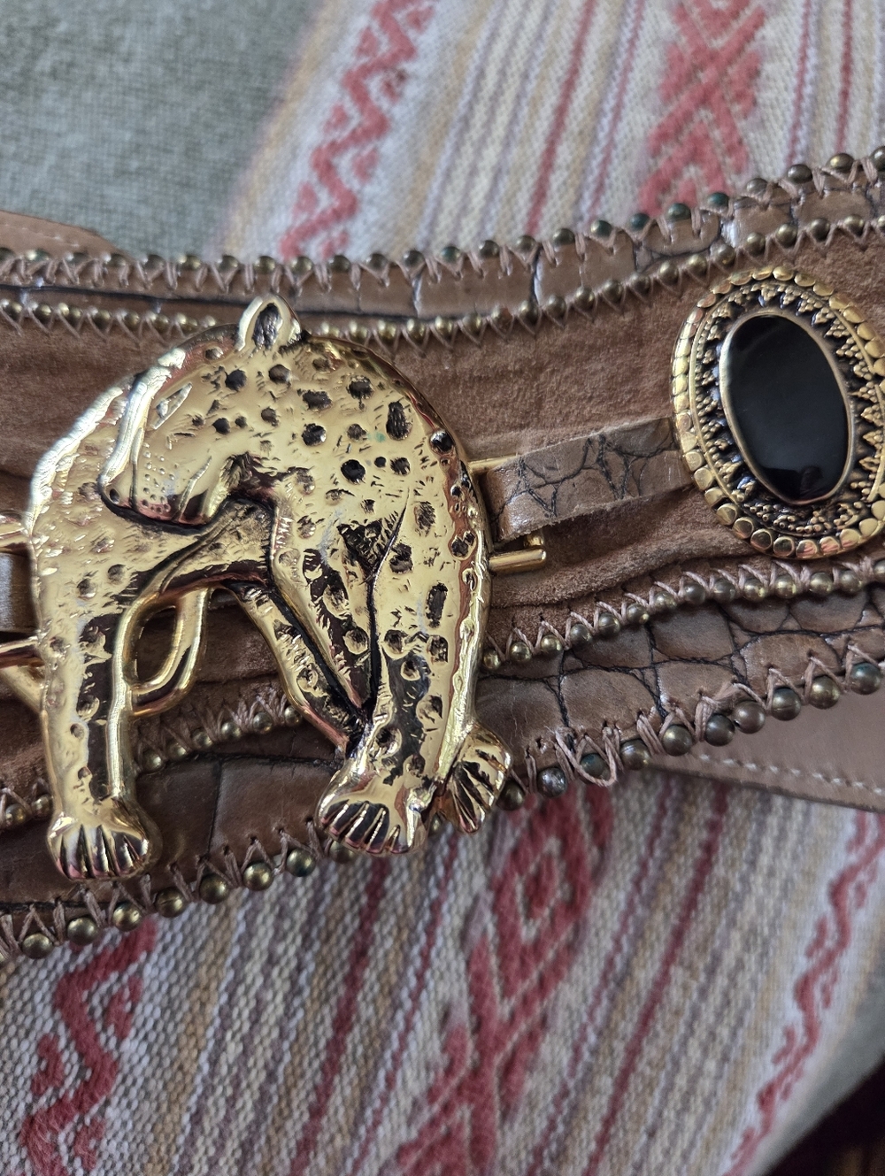 Y2k Streets AHEAD LEATHER Belt With Metal Leopards - Picture 4 of 16